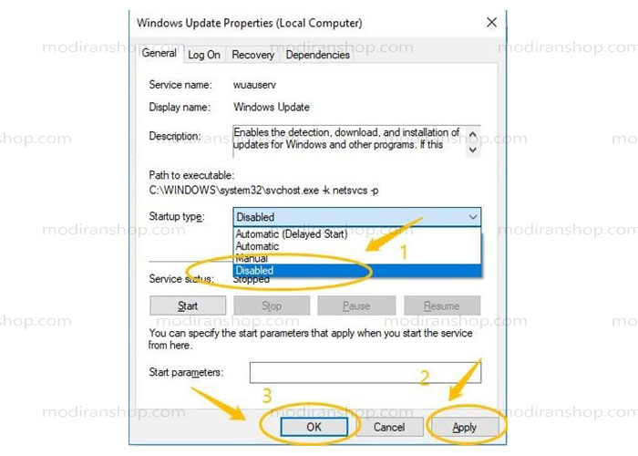 آموزش تصویری غیر فعال سازی آپدیت خودکار در ویندوز 10 از طریق غیر فعال کردن ویندوز مرحله 3